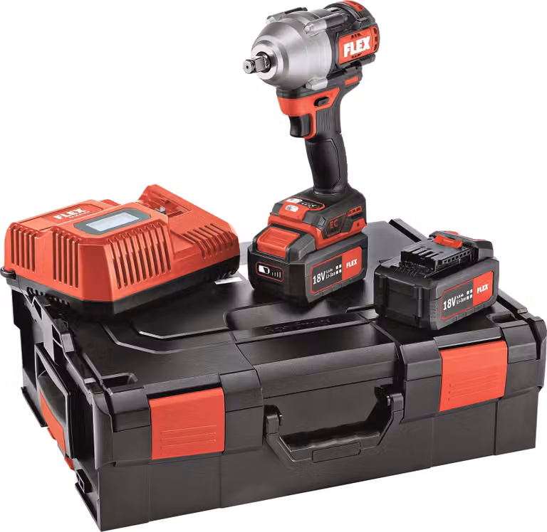 Kit de atornillador de impacto inalámbrico Flex IW 750-EC/5.0 con 2 baterías de 5,0 Ah y 18 V en color blanco y multicolor