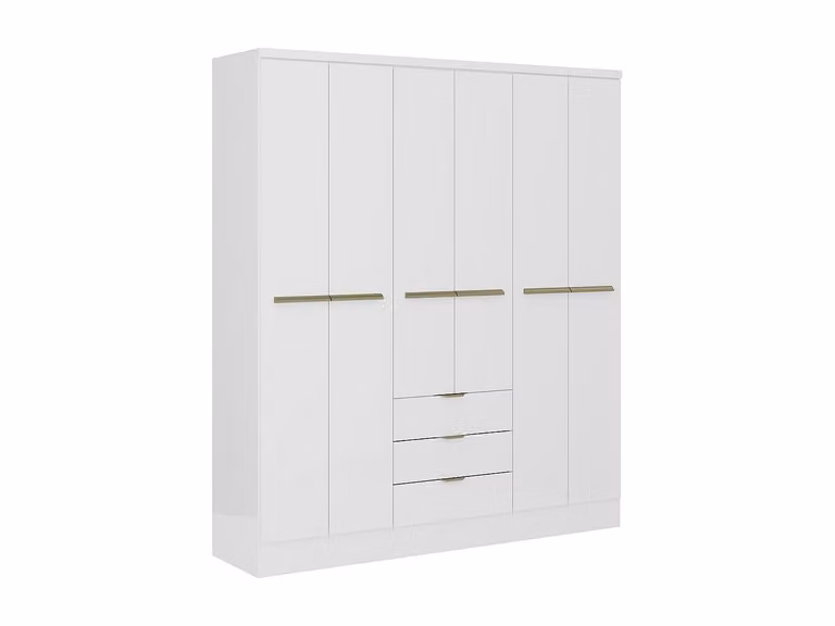Armario de 6 puertas y 3 cajones PEROLI en color blanco, An: 180 cm, Al: 206 cm, Pr: 46,5 cm