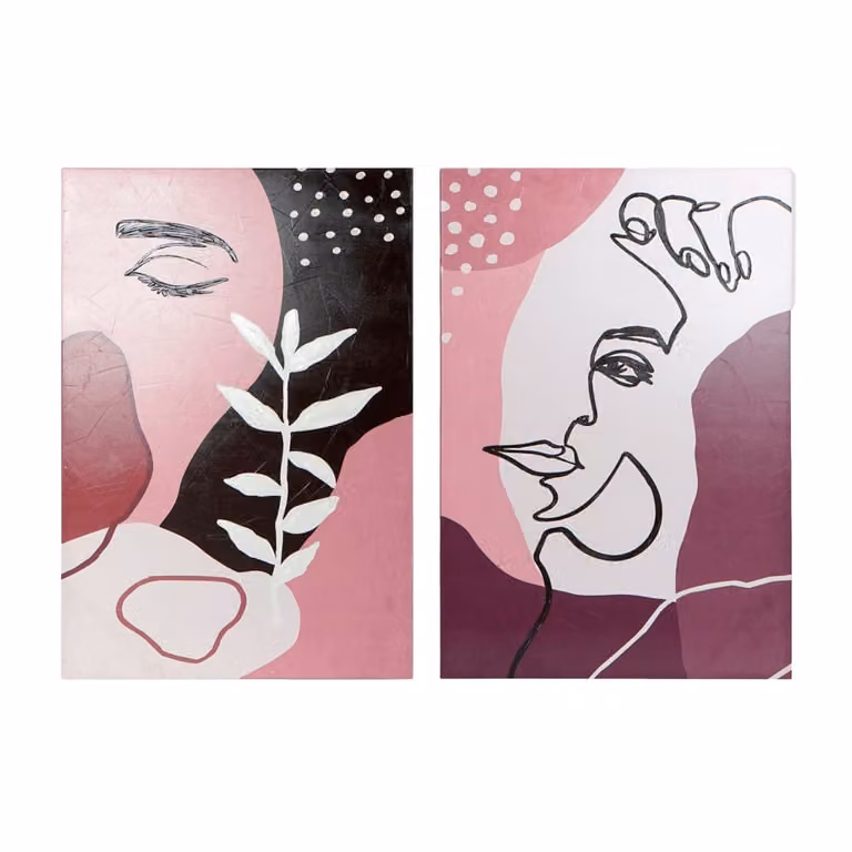 Conjunto de 2 cuadros de lienzo abstracto NIYLO en color rojo, An/P/Al: 80 x 3 x 120 cm