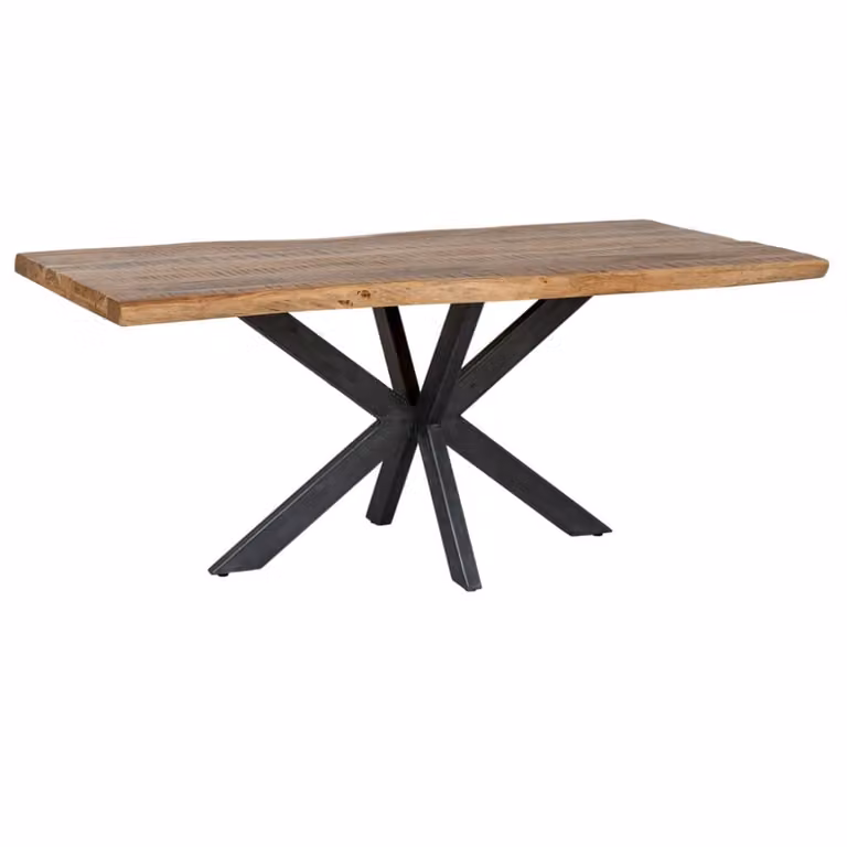 Mesa de comedor rectangular Wanderlust deco de acacia lacada marrón con patas de hierro estilo industrial An/P/Al: 180 x 90 x 76 cm