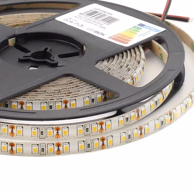 Tira LED LEDBOX Monocolor SMD2835 con Chip LED Samsung DC12V, Blanco Cálido, 5m, 120 LED/m, 90W, IP65