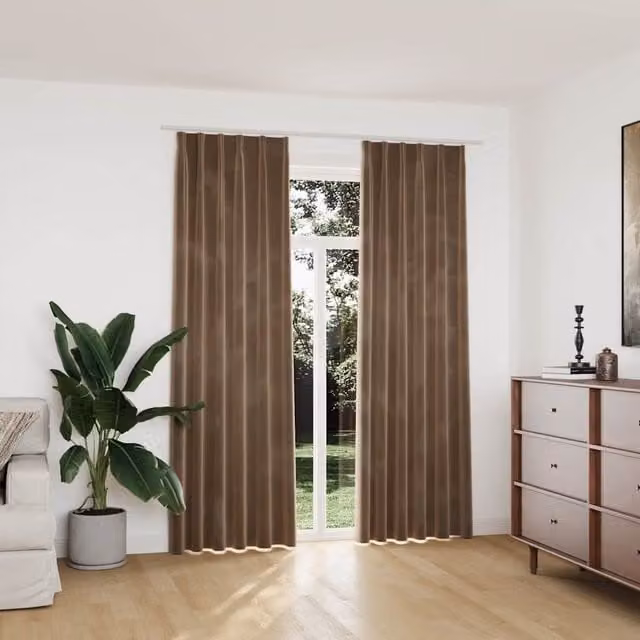 Set de 2 cortinas opacas de terciopelo beige con ganchos Vidaxl, An/Al: 140 x 225 cm