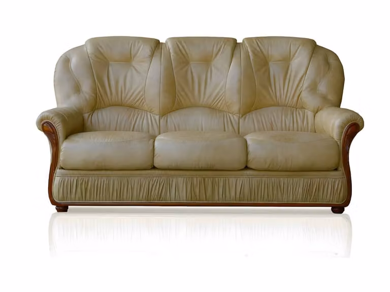 Sofá de 3 plazas Vente-Unique tapizado en piel de búfalo color beige con estructura de madera sólida An/P/Al: 183 x 91 x 97 cm