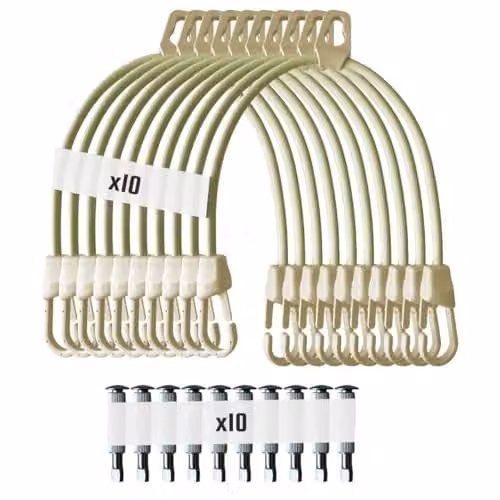 Pack de 10 Cuerdas Elásticas Marfil de 8 mm con Doble Gancho y 10 Cáncamos Retráctiles de 12 mm de Acero Inoxidable para Fijación de Lona de Piscina TECPLAST PAP2