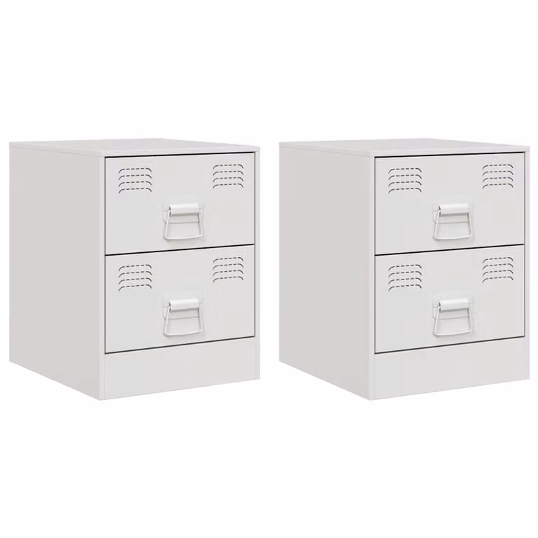 Set de 2 mesitas de noche modernas vidaXL en metal blanco mate, An/P/Al: 34,5 x 39 x 44 cm