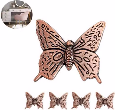 Set de 5 tiradores de cajón y armario ULISEM de aleación de zinc con diseño de mariposa vintage en color bronce, 43 mm