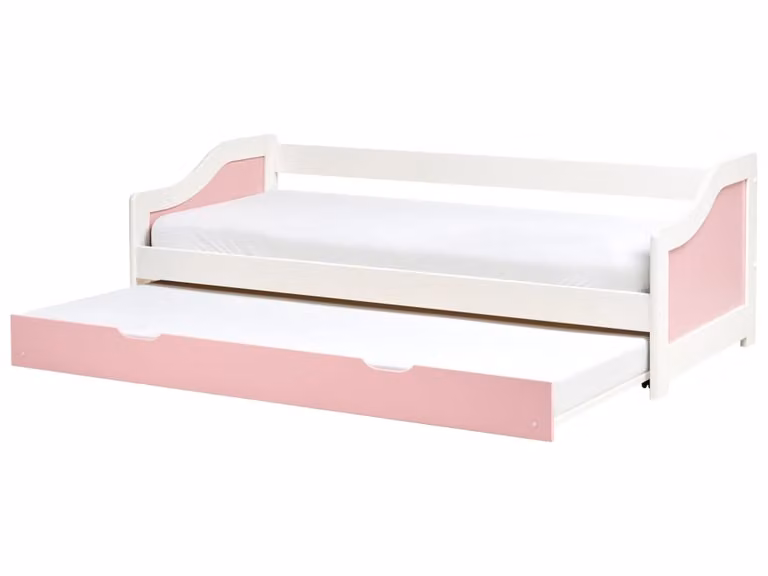 Sofá cama Beliani de madera de pino para niños en color rosa con cajones An/P/Al: 90 x 200 cm