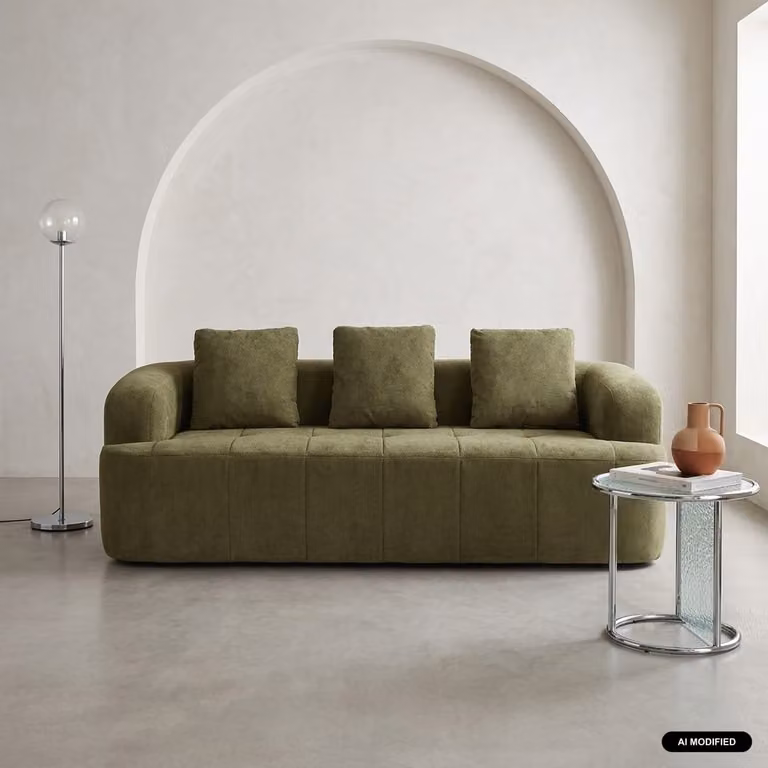 Sofá de 3 plazas Sweeek tapizado en tela de estilo moderno en color verde para tu salón