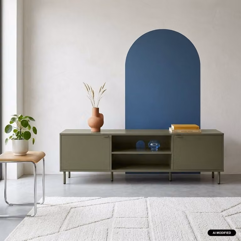 Mueble de TV moderno Sweeek de madera y metal en color verde, An/P/Al: 160 x 40 x 45 cm