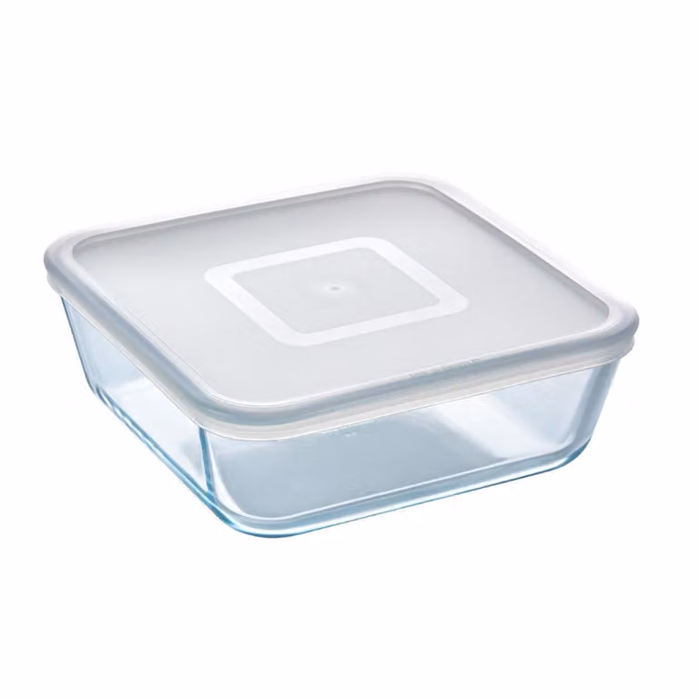 Recipiente hermético cuadrado Pyrex Cook&Freeze de vidrio, 2l, An/P/Al: 20 x 20 x 8 cm, blanco y transparente