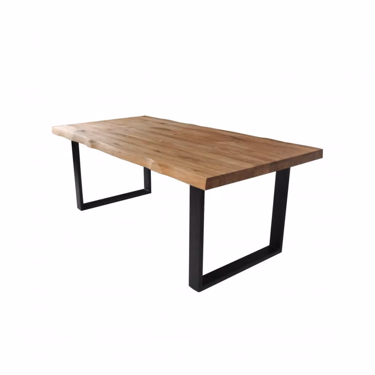 Mesa de comedor moderna rectangular de roble macizo Weber Industries en color marrón y negro para 10 personas