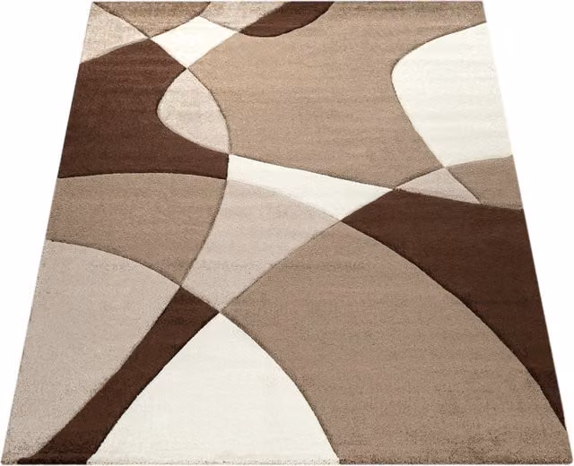 Alfombra moderna Diamora de diseño geométrico en marrón, negro, blanco y gris, An/P: 80 x 300 cm