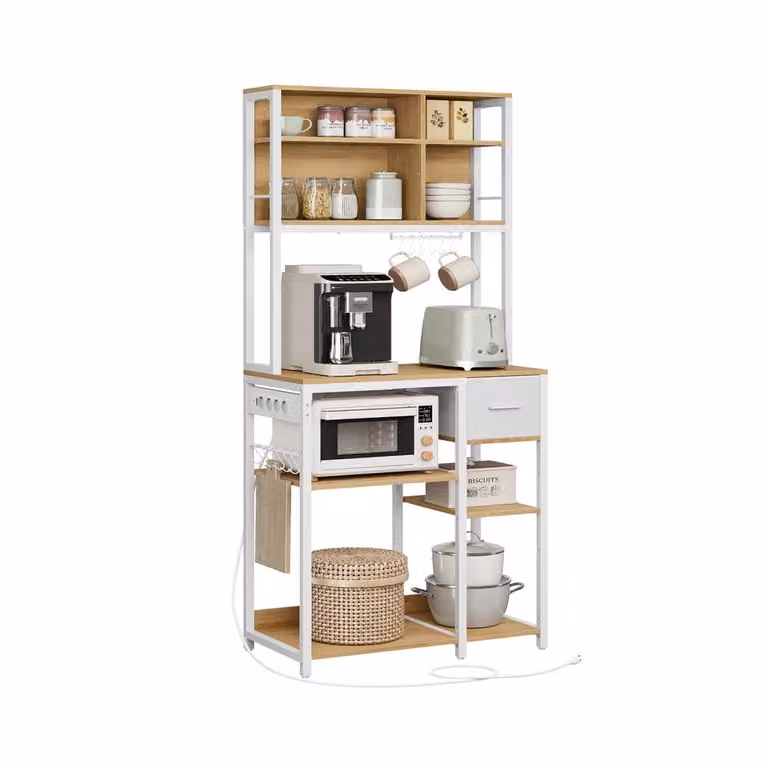 Estantería de cocina VASAGLE con estantes ajustables y multienchufe, diseño rústico en marrón y negro, An/P/Al: 40 x 80 x 180,4 cm