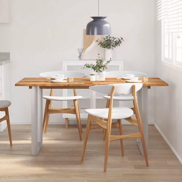 Mesa de comedor Syfax de madera de acacia con acabado live edge y estilo industrial en color marrón y plata, An/P/Al: 154 x 80 x 76 cm