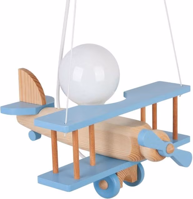 Lámpara de suspensión IPP para dormitorio infantil en azul y madera natural con altura ajustable