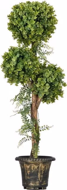 Árbol de boj artificial HOMCOM de 3 bolas verdes con maceta de cemento, Altura: 115 cm