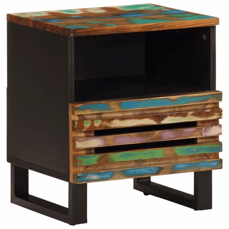 Set de 2 mesitas de noche vidaXL de madera maciza reciclada y metal en color marrón, An/P/Al: 40 x 34 x 46 cm