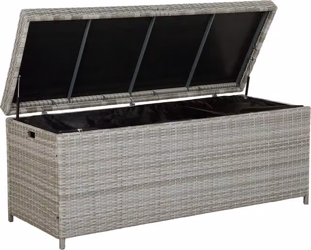 Caja de almacenamiento para jardín Modena de Beliani en ratán sintético gris, An/P/Al: 158 x 63 x 66 cm