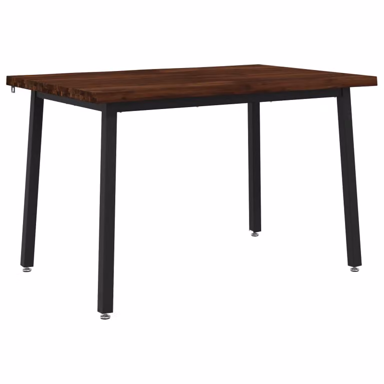 Mesa de comedor moderna vidaXL de madera de acacia sólida con borde natural, color marrón oscuro y negro, An/P/Al: 110 x 55 x 75 cm