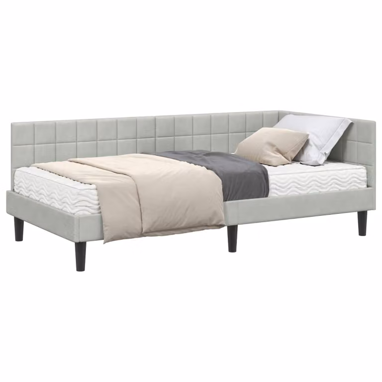 Estructura de cama de esquina con 2 colchones vidaXL en gris, tapizada en terciopelo y madera, An/P/Al: 100 x 200 cm