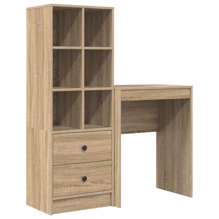 Set de 2 escritorios modernos vidaXL en roble sonoma con estantería para oficina en casa, color beige y marrón, An/P/Al: 105,5 x 34 x 127 cm