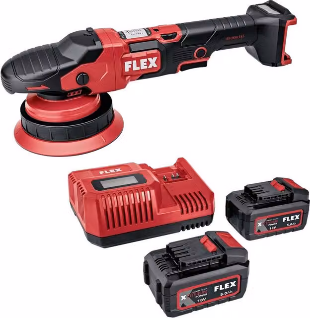 Pulidora excéntrica Flex XCE 8 150 18-EC Set color rojo con 2 baterías de 5,0 Ah