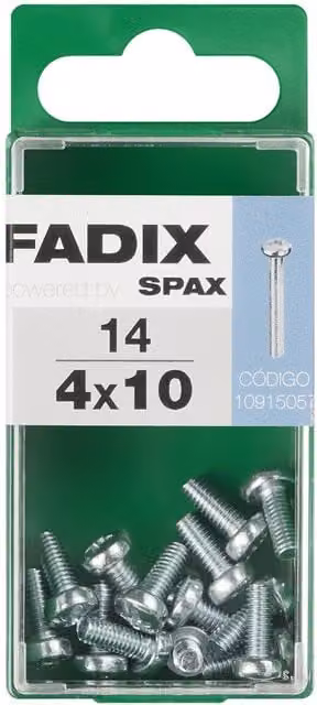 Tornillo de cabeza redonda cilíndrica FADIX de acero galvanizado color plata M4 x 10 mm, caja de 14 unidades