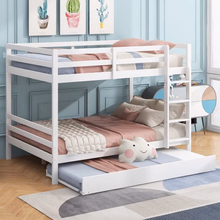 Litera de pino blanca con cama nido OKWISH para niños An/P/Al: 200 x 140 x 150 cm
