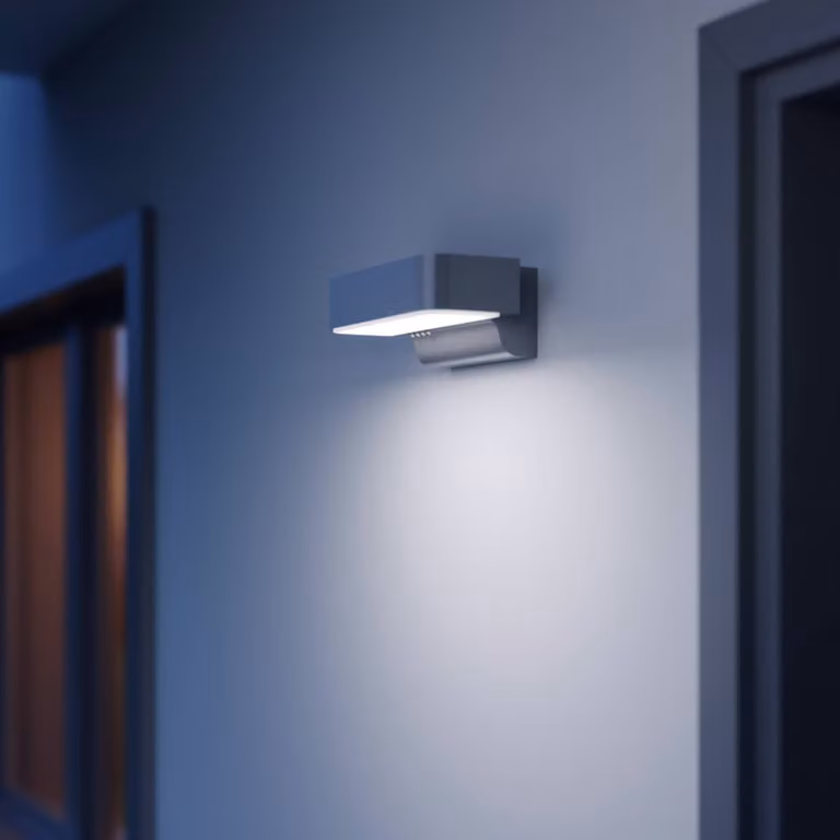 Aplique de exterior LED con sensor de movimiento inteligente STEINEL L 800 SC en color gris antracita