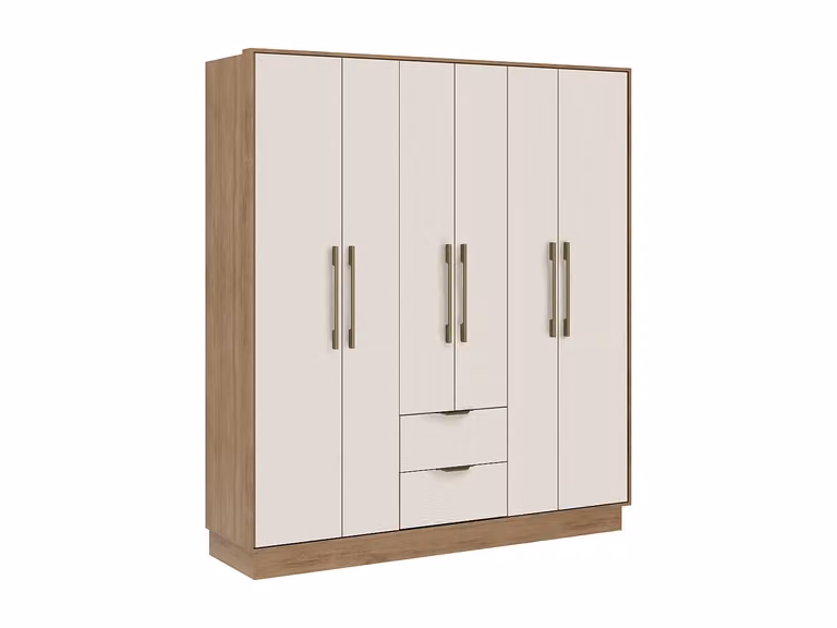 Armario de 6 puertas y cajones integrados FEOVA en color beige, arena y marrón, An: 162 cm, Al: 182 cm, P: 46,5 cm