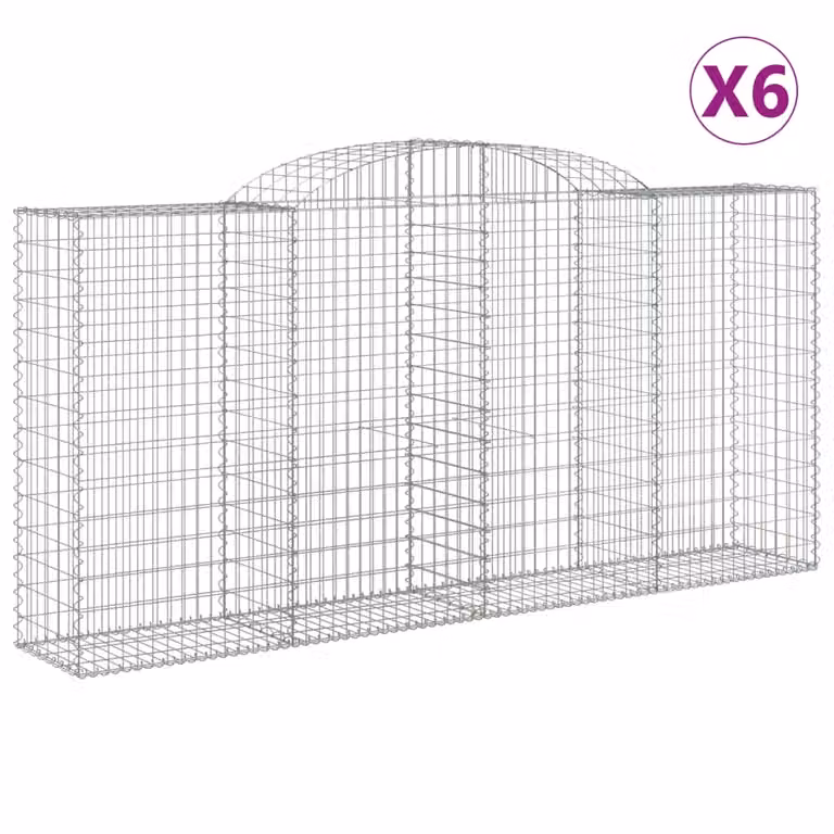 Set de 6 cestas gaviones videx de acero galvanizado en color gris y plata, forma de arco, An/P/Al: 300 x 50 x 140/160 cm