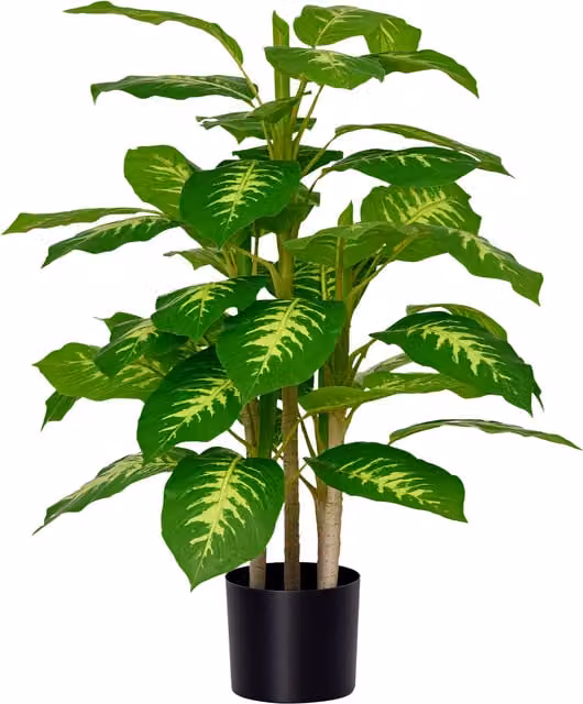 Planta artificial Outsunny verde con maceta de cemento y detalles en metal y plástico, An/P/Al: 17 x 17 x 95 cm