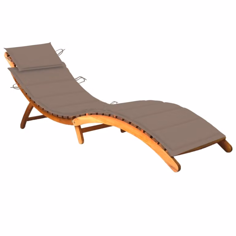 Tumbona de jardín Syfax de madera de acacia aceitada con cojín impermeable y reposacabezas ajustable en marrón y gris
