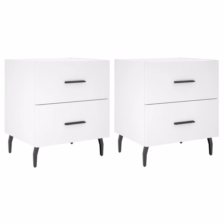 Set de 2 mesitas de noche vidaXL modernas en color blanco de madera y metal An/P/Al: 40 x 35 x 47,5 cm