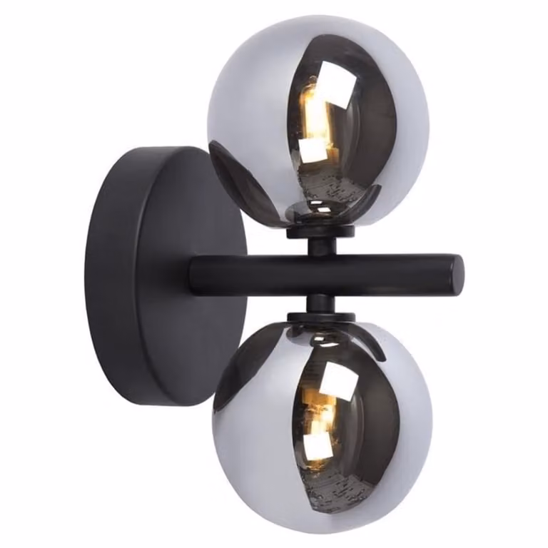 Aplique de pared Lucide de 2 luces en metal negro y cristal transparente, regulable, Altura: 24,5 cm