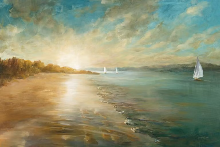 Cuadro paisaje marítimo Resplandor costero de Hexoa, impresión sobre lienzo azul, An x Al: 90 x 60 cm