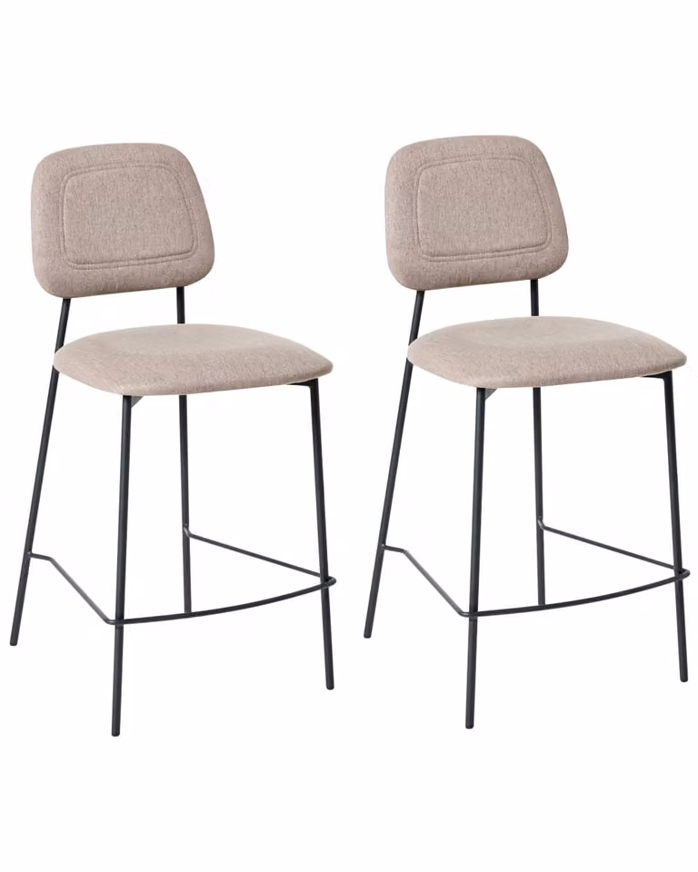 Conjunto de 2 sillas de bar Beliani en lino sintético gris pardo y metal con estilo moderno