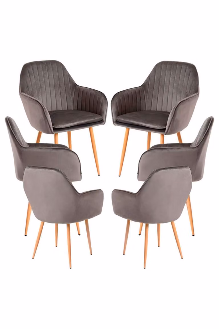 Pack de 6 sillas de comedor estilo escandinavo en terciopelo gris de Regalos Miguel