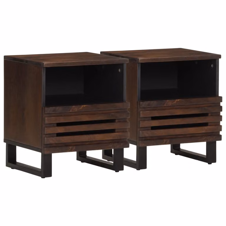Set de 2 mesitas de noche vidaXL de madera de mango y metal en color marrón estilo industrial An/P/Al: 40 x 34 x 46 cm