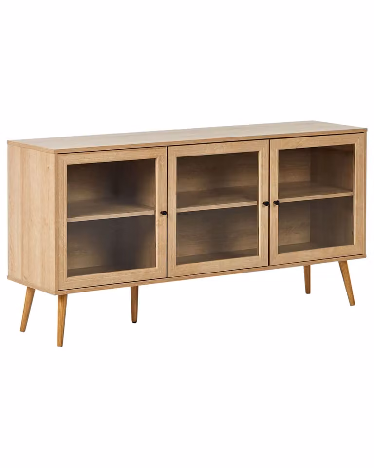 Beliani vitrina Albany moderna de madera y cristal en color marrón An/P/Al: 150 x 40 x 76 cm