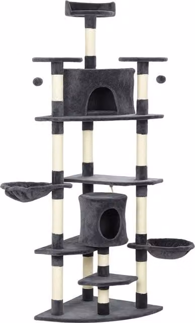 Árbol rascador para gatos PawHut de Aosom con casetas y hamacas, color gris oscuro, An/P/Al: 60 x 60 x 200 cm