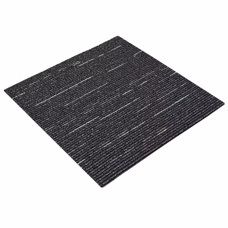 Set de 4 azulejos de alfombra vidaXL con diseño de rayas modernas en color negro, fabricados en polipropileno, An/An/Al: 50 x 50 x 1 cm