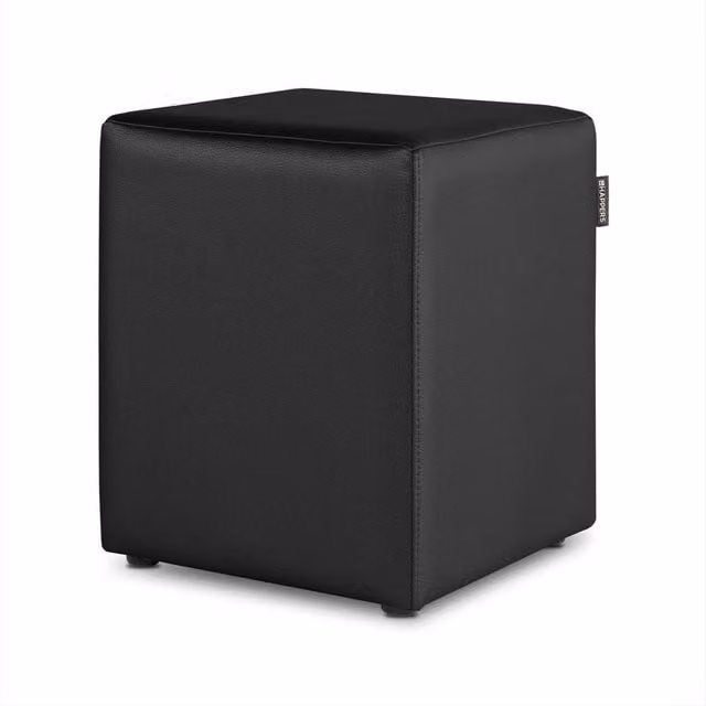 Puff cubo HAPPERS de polipiel negro para salón o dormitorio An/P/Al: 45 x 45 x 35 cm