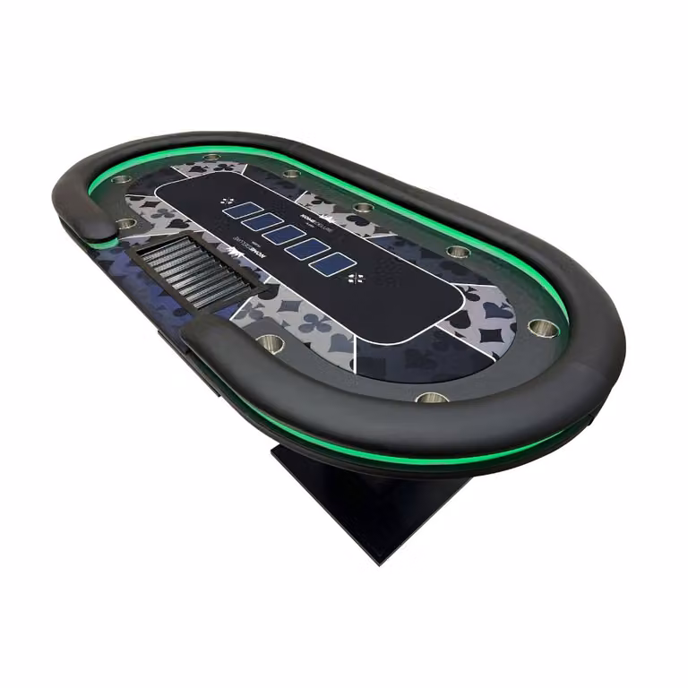Mesa de póquer Home Deluxe FLUSH LED para 9 personas, diseño moderno ovalado en color negro