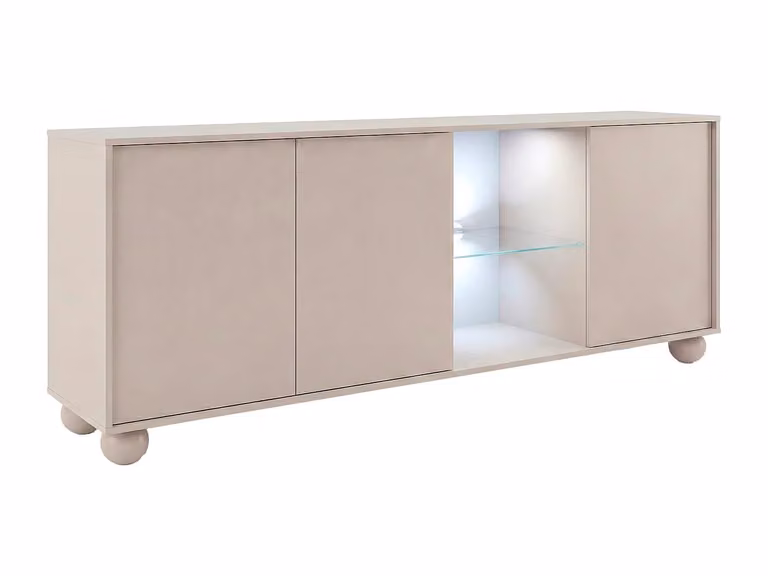 Aparador moderno de 3 puertas y 2 compartimentos con iluminación LED integrada MYVARO en color beige