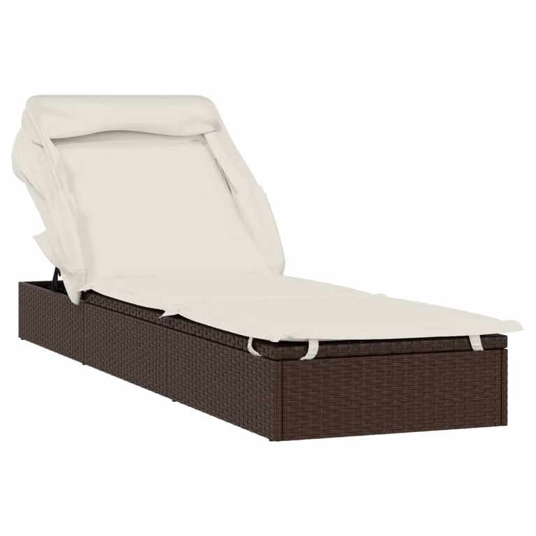 Tumbona Syfax de ratán sintético marrón con toldo y reposacabezas ajustable para jardín o terraza, Al x An x P: 213 x 63 x 97 cm