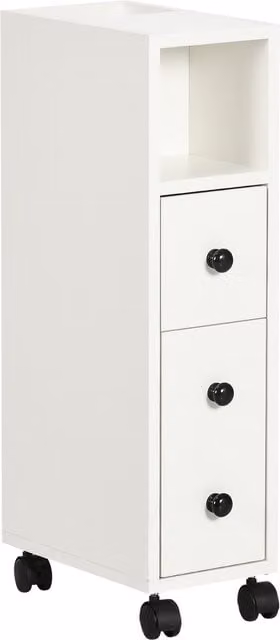 Armario de baño auxiliar Kleankin con ruedas, estantes abiertos y cajón, blanco, An/P/Al: 18 x 30 x 68,5 cm