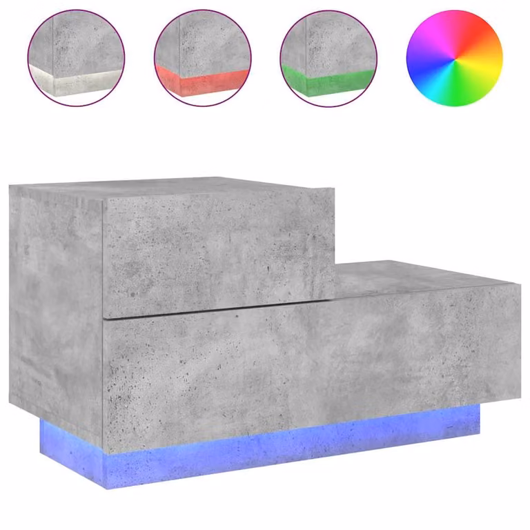 Mesita de noche moderna vidaXL con luces LED integradas en gris hormigón, An/P/Al: 70 x 36 x 40,5 cm