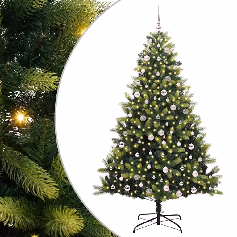 Árbol de Navidad Artificial Plegable vidaXL con 300 LEDs Blanco Cálido, Verde, Altura: 240 cm