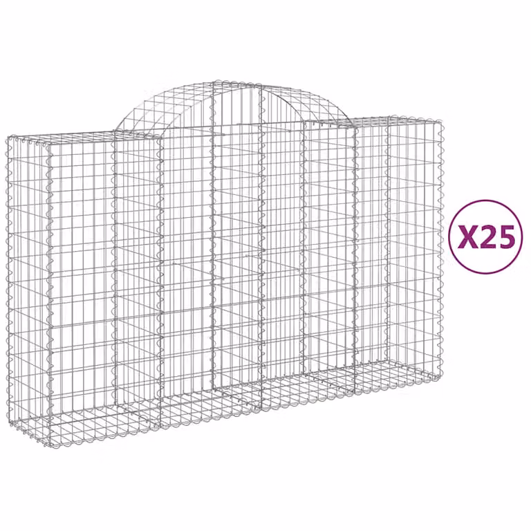 Set de 25 cestas gaviones videx en acero galvanizado color gris y plata con forma de arco, An/P/Al: 200 x 50 x 140 cm